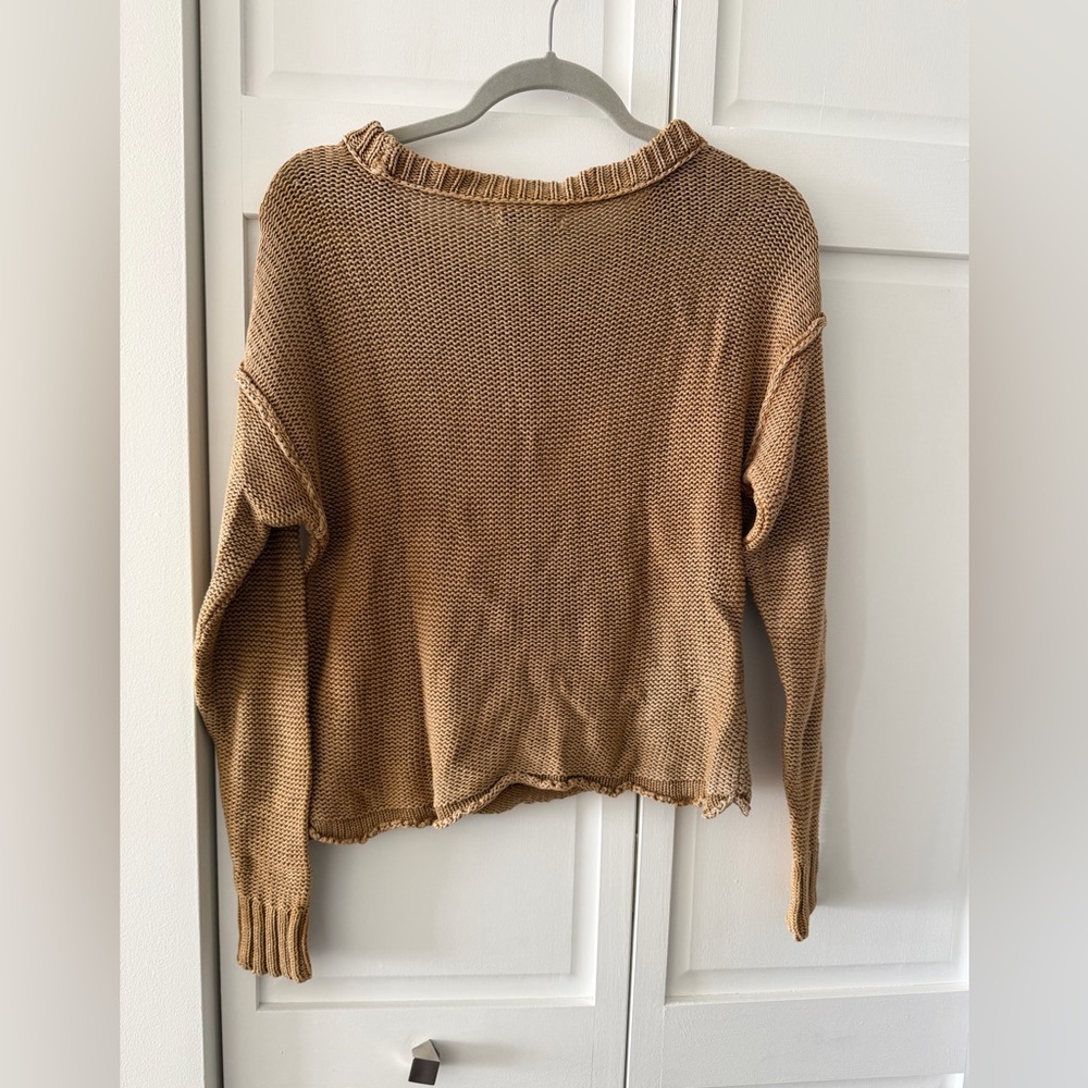 American Eagle 100% Cotton Oversized Knit Sweater XS Camel Slouchy Cozy Neutral - Picture 9 of 10